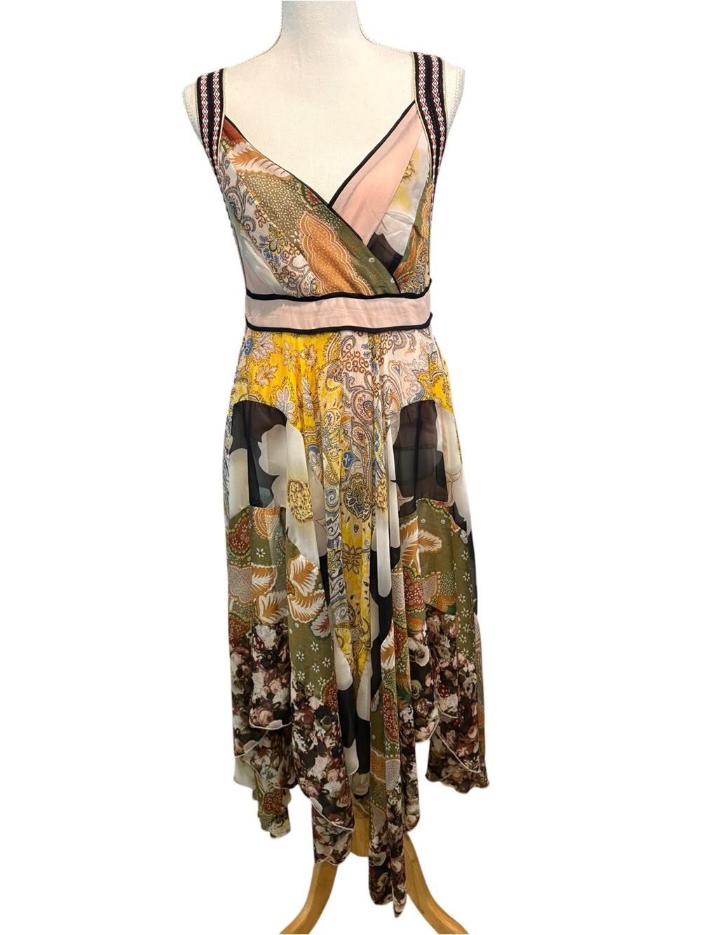 Coco + Carmen V-Neck Boho Asymmetrical Maxi Dress. Size L/XL